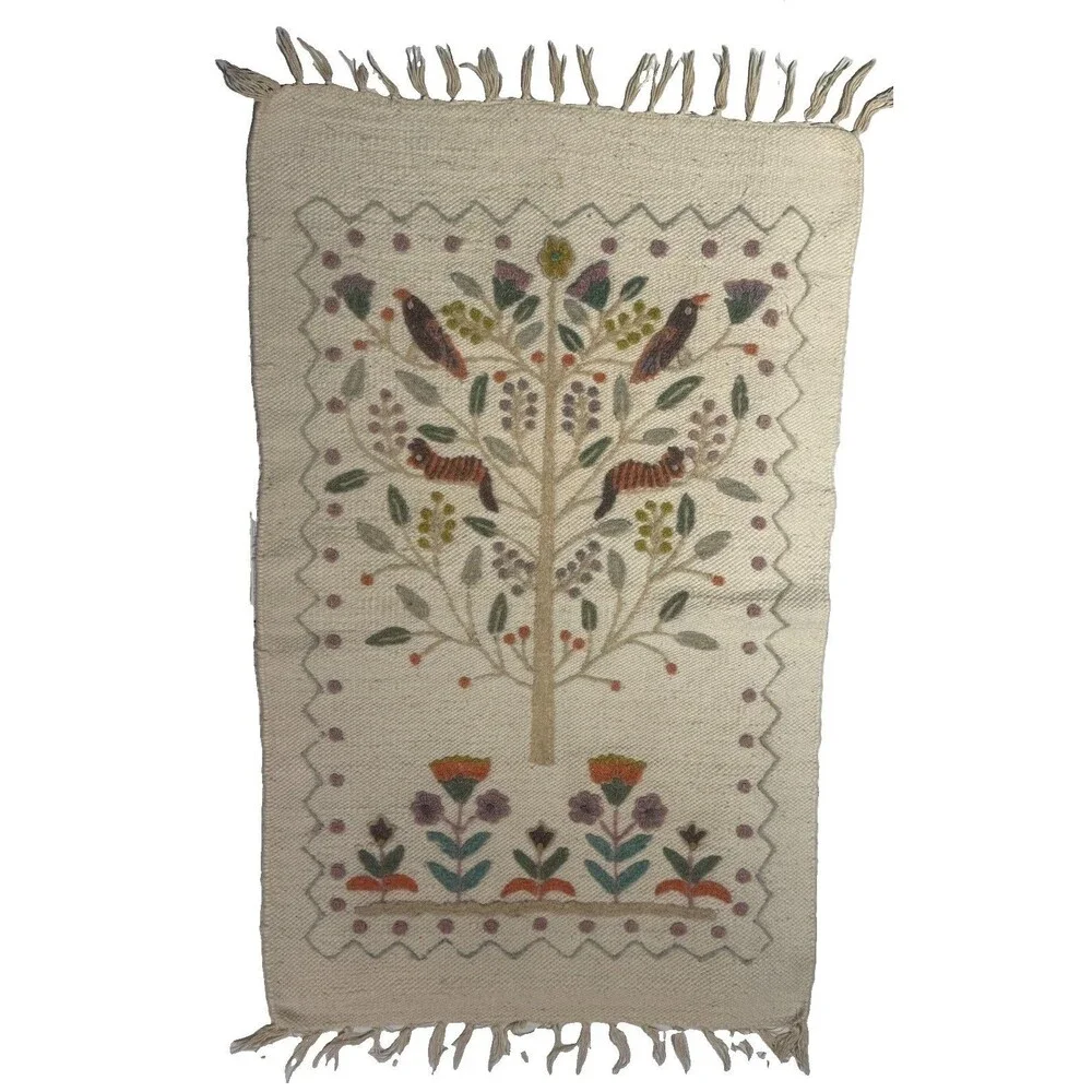 VTG 20th Century Swedish Scandinavian Wool Weaving Tree Of Life Tapestry Art